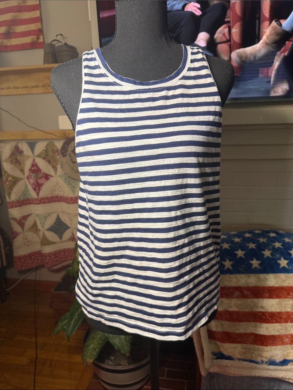 J. Crew Navy and White Striped Tank Top